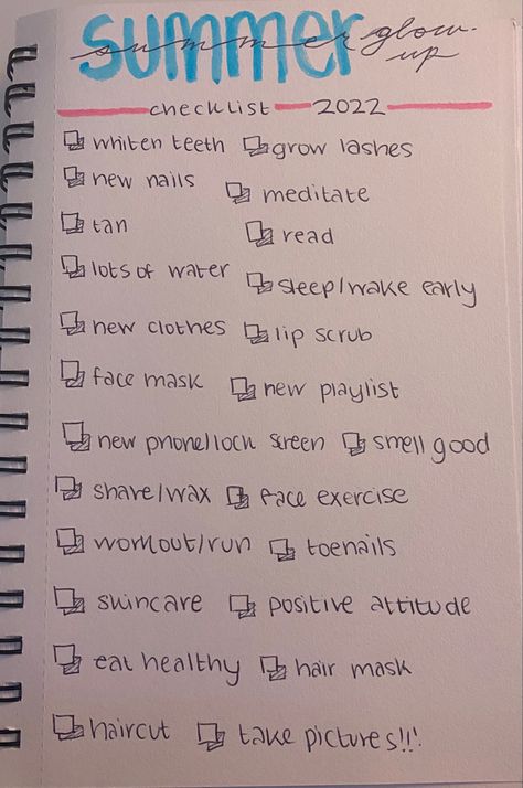 Glow Up Bucket List, Birthday Glow Up List, Glow Up List Aesthetic, Summer Glow Up Tips For School, Birthday Glow Up Checklist, Mini Glow Up Checklist, School Goals List, Glow Up Summer Checklist, Summer Glow Up Checklist 2023