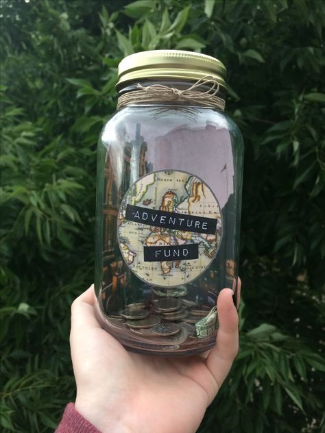 Savings Jar Diy, Adventure Fund, Travel Jar, Money Saving Jar, Travel Fund, Diy Room Decor For Teens, Travel Crafts, Savings Jar, Money Jars