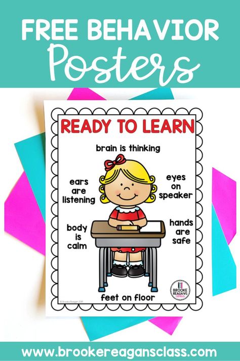 Free classroom behavior expectation visual posters for your classroom. A great classroom behavior managment idea for your students. Using visuals to model and teach behavior expectations gives students a concrete reminder of what is expected of them. A handy way to remind students of the behavior expectations NON-VERBALLY! Grab this for FREE. Behavior Anchor Charts Kindergarten, Behavior Unit Classroom, Student Expectations Poster, Ready To Learn Poster, Ready To Learn Behavior Chart, Free Classroom Rules Posters, Behavior Expectations Classroom, Classroom Rules Printable Posters, Behavior Charts For The Classroom