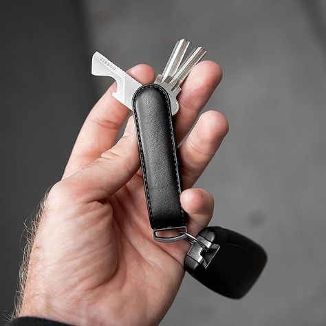 Jibbon Italian Premium Leather Key Organizer - Stylish Key Holder with Marine Grade 316 Stainless Steel, Compact EDC Keychain, Accommodates Up To 9 Keys, Including Car Keys - (Black) at Amazon Women’s Clothing store Key Organiser, Steel Extension, Edc Keychain, Key Organizer, The Black Keys, Painting Leather, Leather Key, Top Grain Leather, Leather Wraps