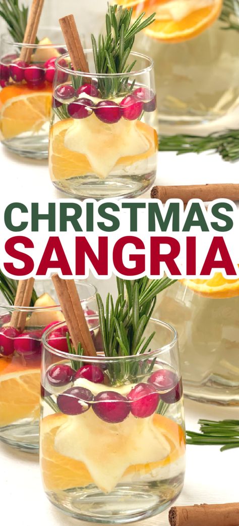 Looking for Christmas cocktails? Make this refreshing, sweet White Christmas Sangria! Easy holiday drinks recipe for a crowd. Best Christmas drinks for party guests. White Christmas Sangria Recipe, Sangria Christmas, White Christmas Sangria, Easy Christmas Drinks, Winter Sangria Recipes, Easy Christmas Cocktails, Holiday Sangria Recipes, Christmas Sangria Recipes, Winter Fruits