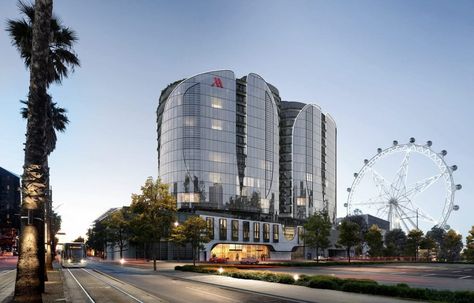 Melbourne Docklands, Melbourne Hotel, Hotel Exterior, Harbour Town, Building Signs, Marriott Hotel, 3d Architectural Visualization, Hotel Building, Hotel Architecture