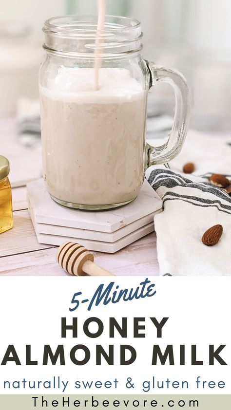 Honey Almond Milk Recipe (Gluten Free, Naturally Sweet, Dairy Free) Vanilla Almond Milk Recipes, Cereal Homemade, Milk With Honey, Almond Milk Recipes Homemade, Almond Milk Recipe, Almond Milk Latte, Make Almond Milk, Almond Milk Recipes, Homemade Almond Milk