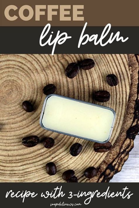 DIY coffee lip balm. This 3-ingredient coffee lip balm recipe is made with coffee infused oil for flavor and scent for natural lip care to protect and soothe chapped lips. This easy coffee lip balm DIY uses an infused carrier oil for all of the flavor without the mess of using coffee in the recipe. Made with just 3-ingredient, this natural coffee lip balm combines coffee infused oil with beeswax and shea butter to protect and soothe chapped lips. A simple lip care recipe for soft, supple lips! Diy Coffee Lip Balm, Diy Vanilla Lip Balm, Coffee Lip Scrub Diy, Diy Lip Balm Without Beeswax Easy, Diy Lip Balm Recipes Vaseline, Coffee Lip Balm, Coffee Chapstick, Diy Lip Oil Recipe, Coffee Infused Oil