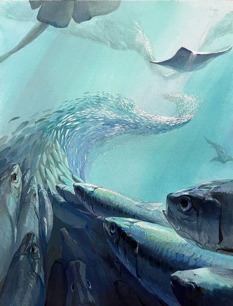 Enviroment Art Nature, Ocean Underwater Painting, Aesthetic Sea Animals, Ocean Illustration Art, Ocean Scene Painting, Underwater Illustration, Aquarium Art, Fish In The Ocean, Underwater Wallpaper