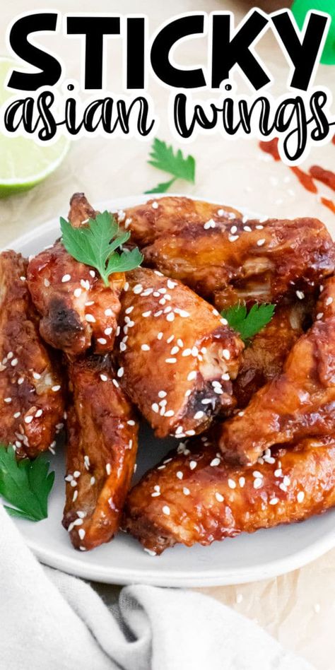 Sticky Asian Chicken Wings, Sticky Wings Recipe, Japanese Chicken Wings, Sticky Asian Chicken, Boneless Wing Recipes, Asian Marinade For Chicken, Asian Bbq Sauce, Chicken Wing Marinade, Asian Chicken Wings