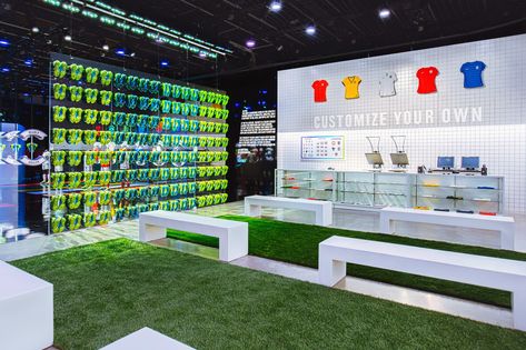 Customize Your Own Golf Pop Up Store, Football Office, Sport Office, Football Display, Fashion Store Design, Football Displays, Sports Office, Soccer Store, Football Shop