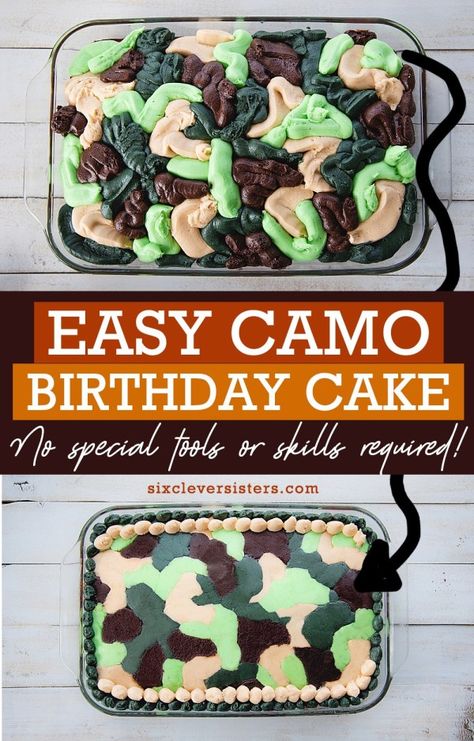 Camo Hunting Birthday Cake, How To Make A Camo Cake, Camo Army Cake, Army Man Birthday Cake, Easy Hunting Cake, Diy Hunting Cake, Camouflage Birthday Cake, Hunting Cakes For Men Birthdays, Camo Hunting Cake