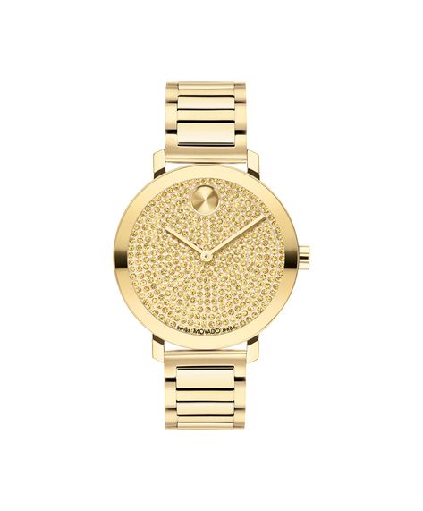 Movado Bold Evolution 2.0, 34mm Yellow Gold Ion-plated Case And Bracelet With Crystal Pave Dial. | Movado BOLD Evolution 2.0 | Movado Movado Womens Watch, Arm Candies, Yellow Watches, Movado Bold, Movado Watch, Helzberg Diamonds, Jared The Galleria Of Jewelry, Luxury Timepieces, Yellow Gold Bracelet