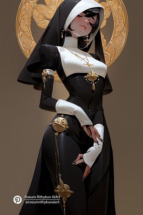 Nun Outfit Drawing Reference, Nun Oc Art, Nun Concept Art, Nun Outfit Drawing, Nun Character Design, Nun Fanart, Nun Character, Nun Design, Anime Nun