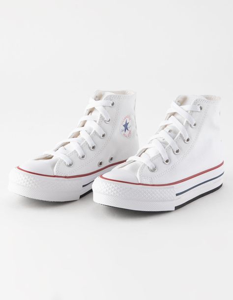 Preppy Shoes Sneakers, White Chuck Taylor Converse, White Converse High Tops Platform, Platform Converse Tops, Whiye Shoes, Cute Converse Shoes Platform, Preppy Converse Shoes, Popular Girl Shoes, White Converse Platform High Tops