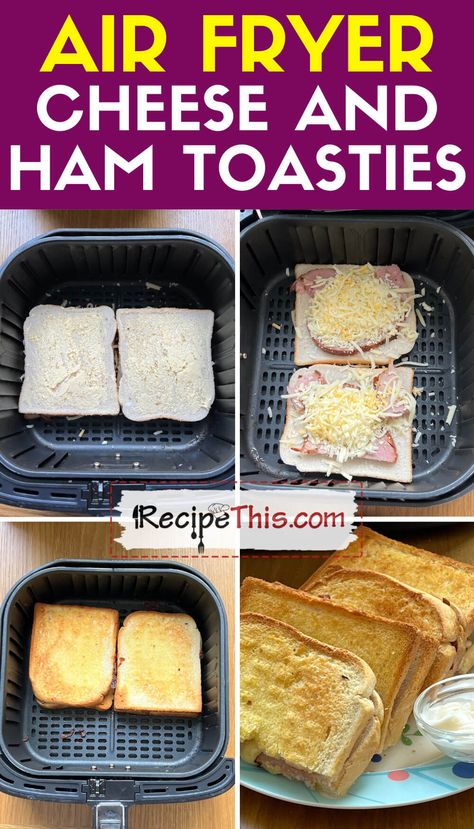 Cheese And Ham Toastie In Air Fryer Toaster Ham And Cheese, Air Fryer Toasted Cheese Sandwich, Air Fryer Cheese, Ham And Cheese Toastie, Cheese Toastie, Ham Cheese Sliders, Toasted Sandwich, Air Fryer Recipes Breakfast, Grilled Ham And Cheese