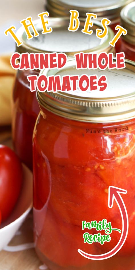 Learning How to Can Tomatoes can be intimidating if it’s your first time.  Don’t worry, I'll teach you all the tricks with this step-by-step guide so that you have GREAT results every time!  Whether your canning whole tomatoes, diced tomatoes or anything in between, this recipe for will give you the best results without a pressure cooker! #howtocantomatoes #canningtomatoes #tomatoes #wholetomatoes #dicedtomatoes #guide #tutorial #numstheword #gardentomatoes #romatomatoes #foodstorage Canning Whole San Marzano Tomatoes, Canning Beefsteak Tomatoes, Canning Whole Tomatoes Recipes, How To Can Whole Roma Tomatoes, Canned Whole Tomato Recipes, Canning Whole Roma Tomatoes, Canning Marinated Tomatoes, Easiest Way To Can Tomatoes, What To Make With Ripe Tomatoes