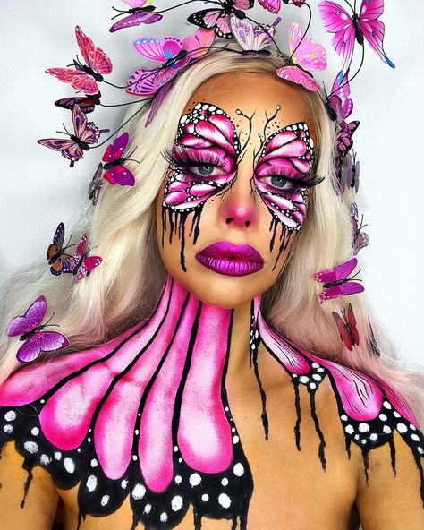 Paint Makeup, Butterfly Makeup, Creepy Halloween Makeup, Flower Costume, Halloween Makeup Inspiration, Face Painting Halloween, Horror Movie Characters, Creative Makeup Looks, Sfx Makeup