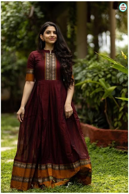 Ethinic Dresses For Women, Elegant Cotton Dress, Birthday Frocks, Frock Models, डिजाइनर कपड़े, Saree Gowns, Indian Gown, Kalamkari Dresses, Ikkat Dresses