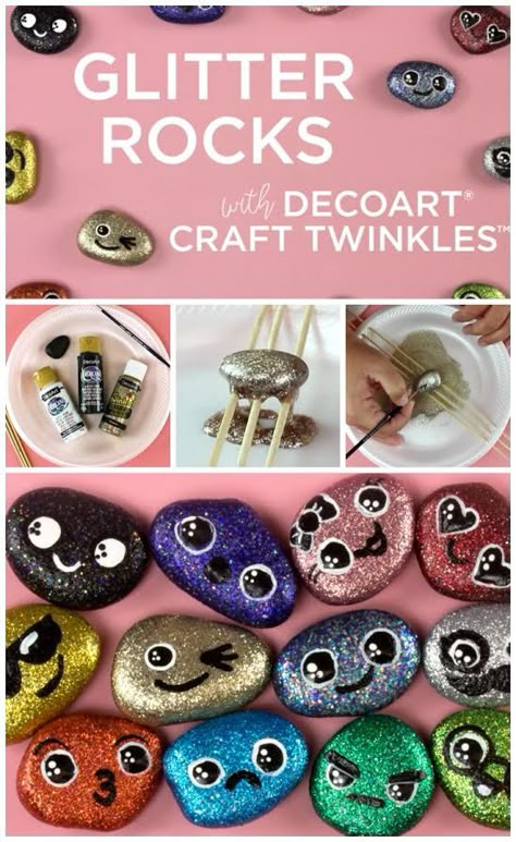 Glitter Rock Painting, Glitter Ideas Projects, Crafts To Do With Glitter, Glitter Art For Kids, Glitter Crafts For Kids, Glitter Projects For Kids, Crafts With Glitter, Glitter Crafts Diy, Sparkle Crafts