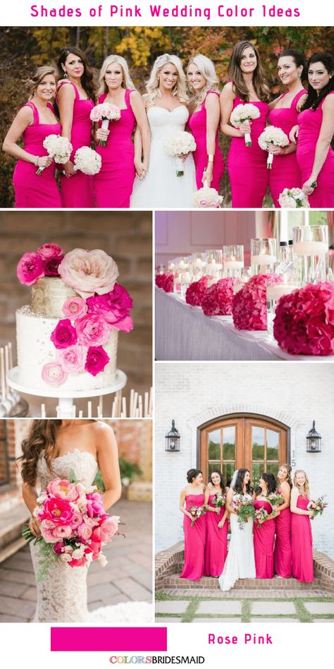 Hot Pink Wedding Color Scheme, Hot Pink And Blush Wedding, Hot Pink Wedding Theme Color Combos, Bright Pink Wedding Theme, Barbie Core Wedding, Pink Weddings, Wedding Ideas Pink, Shades Of Pink Wedding, Hot Pink Wedding Theme