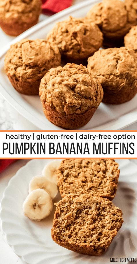 Pumpkin Banana Bread Muffins, Pumpkin Oat Muffins, Pumpkin Banana Muffins, Gluten Free Banana Muffins, Pumpkin Banana Bread, Healthy Banana Muffins, Banana Oat Muffins, Banana Bread Muffins, Bread Muffins