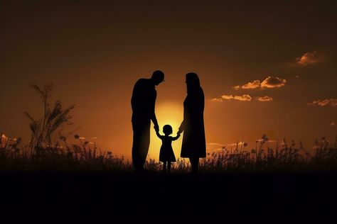 Shadow of Happy family together, parents with their little baby at sunset. A Silhouette of Love and Unity. AI Generative Shadow Family Pictures, Family Silhouette Photography, Family Silhouette, Pretty Nature Pictures, Family Unity, Shadow Images, Mom Dad Baby, Silhouette Pictures, Girl Shadow