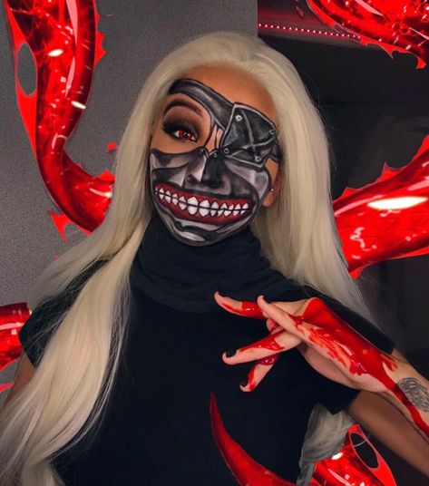 Tokyo Ghoul Makeup, Ghoul Makeup, Halloween Queen, Costume Makeup, Tokyo Ghoul, Halloween Makeup, Face Paint, Halloween Face Makeup, Halloween Costumes