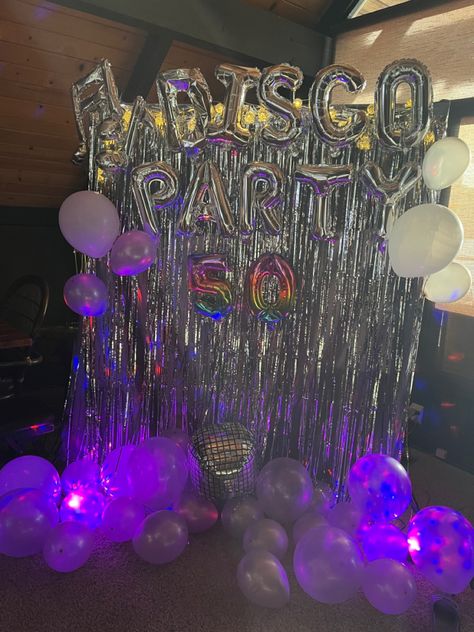 50th Birthday Disco Party Ideas, 70s Disco Party Backdrop, Birthday Party Disco Theme, Disco Bday Party, Disco Birthday Party Decorations, 90s Disco Party, Disco Party Backdrop, 70s Birthday Party Ideas, Hoco 2023