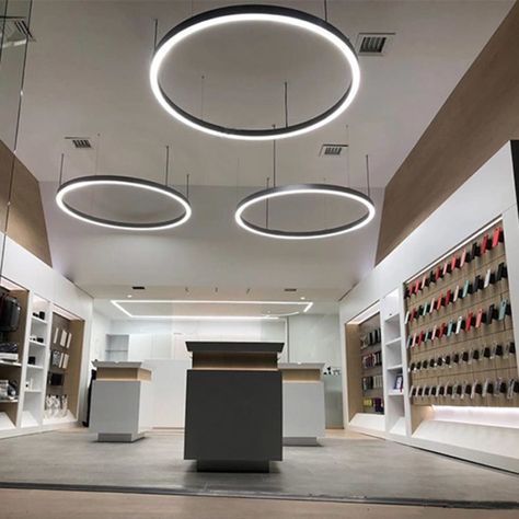 Circle-Round-Shape Suspended Lighting, Circle Light, Suspended Ceiling, Lobby Design, Light Ring, Round Light, Linear Lighting, Workplace Design, Ring Light