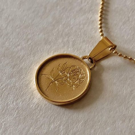 Fleur De Pivione aka Peony Necklace - Namaste Jewelry Canada Introverted Extrovert, Birthstone Charm Necklace, Extroverted Introvert, Gold Coin Necklace, Gold Engraving, Sell Gold, Gold Coin, Coin Jewelry, Zirconia Earrings