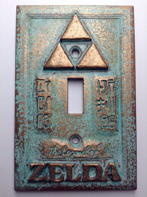 Nerd House, Deco Gamer, Patina Paint, Paint Effects, Gamer Room, Light Switch Plate, Copper Patina, Light Switch Cover, Stone Texture