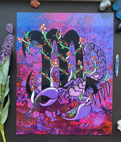 Scorpio Zodiac Painting Canvas, Scorpio Painting Ideas, Scorpio Painting, Astrology Painting, Scorpio Zodiac Art, Scorpio Print, Holographic Art, Scorpio Art, Zodiac Poster