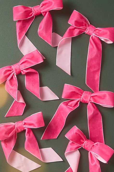 Holiday Décor, Ornaments, Gift Wrap & More | Anthropologie Pink Christmas Bows, Holiday Flat Lay, Bow Christmas Decor, Raz Imports Christmas, Bow Garland, Handmade Felt Ornament, Cute Ornaments, Hummingbird Ornament, Rivers Edge