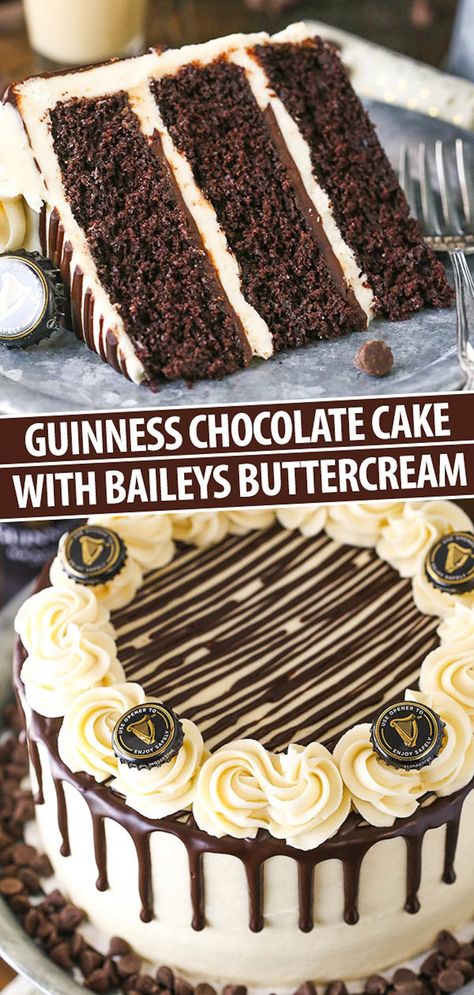 Boozy Chocolate Cake, Baileys Buttercream, Cake Chocolate Ganache, Guinness Chocolate Cake, Baileys Cake, Amazing Cupcakes, Guinness Chocolate, Guinness Cake, Sunshine Cake