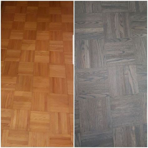 Parquet Flooring Refinish Ideas, Painting Parquet Flooring, Staining Parquet Floors, Refinishing Parquet Floors, Parkay Flooring Redo, Parkay Flooring Ideas, Refinish Parquet Flooring, Refinished Parquet Floors, Parquet Flooring Refinish