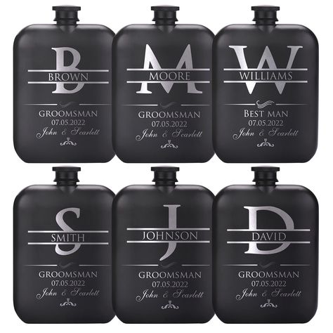 PRICES MAY VARY. PERFECT GIFT FOR PERFECT TEAM: A groom is as strong as his groomsmen. Our Personalized Curved Edge Flask will make your special day unforgettable, and it will be a memory of the days you will remember with your groomsmen even after many years. FREE CUSTOMIZATION: After clicking the 'Customize Now' button, you can write the names of the groomsmen, ring bearer, or best man. You will be able to write titles right after. After adding the date of the special day and the name of the g Wedding Party Gifts For Groomsmen, Black White Gold Wedding Theme, Country Wedding Groomsmen, Groomsmen Ring, Hunter Green Wedding, Dark Wedding Theme, Olive Green Weddings, Bachelor Party Favors, Groomsmen Proposal Gifts