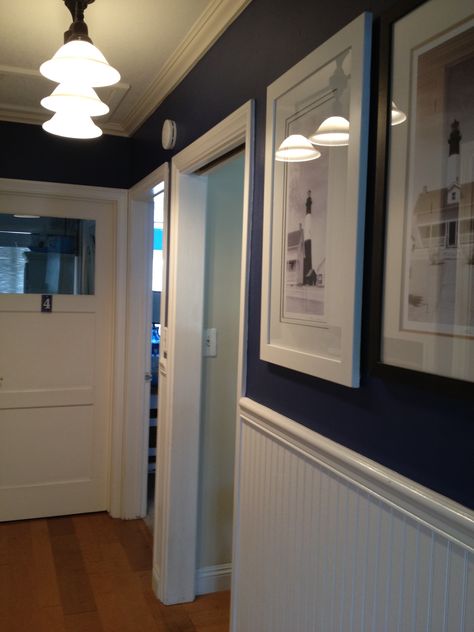 Navy and White Hallway Navy And White Hallway Ideas, Blue And White Hallway, White Hallway, Hallway Colours, Hallway Inspiration, Dream Beach Houses, Hallway Ideas, Hallway Decorating, White Houses