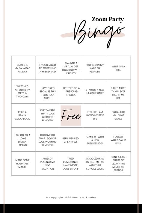 Host a Zoom Party Bingo with Friends Staff Bingo, Friends Games, Work Games, Snapchat Questions, Relatable Humor, Games For Moms, Bingo Template, Self Deprecating Humor, Sleepover Games