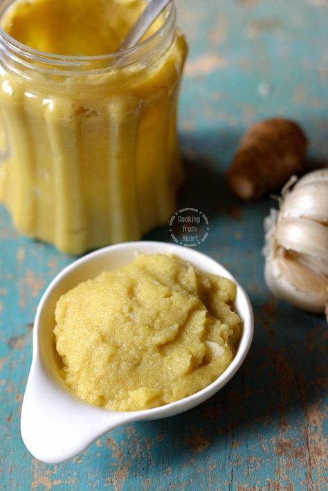 Homemade Ginger Garlic Paste - Cooking From Heart Garlic Paste Recipe, Garlic Ginger Paste Recipe, Sauce For Vegetables, Homemade Spice Mix, Ginger Garlic Paste, Homemade Condiments, Paste Recipe, Homemade Pancakes, Homemade Spices