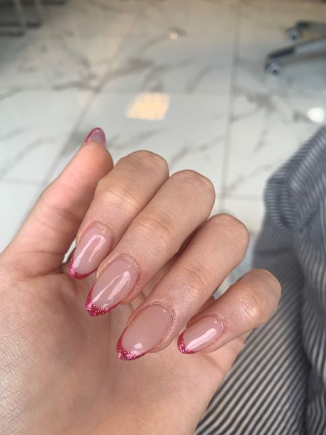 Dark Pink French Nails, Pink Sparkly French Tips, Sparkly Pink French Tips, Dark Pink French Tip Nails, Pink Sparkly French Tip Nails, Nails For Pink Dress, Prom Nails Green, Sparkly French Tip Nails, 2023 Nails Ideas