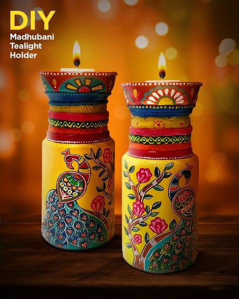 Diy With Kulhad, Diwali Exhibition Ideas, Terracotta Clay Art, Candle Design Ideas Creative, Diya Colouring Ideas, Diy Tealight Holder, Candle Holders Diy, Bottle Art Projects, Diya Decoration Ideas