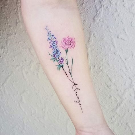 Best Larkspur Tattoo Ideas  6 Carnation And Iris Flower Tattoo, Iris And Larkspur Tattoo, Birth Flower Color Tattoos, Larkspur And Chrysanthemum Flower Tattoo, Larkspur Daffodil Tattoo, Carnation Wildflower Tattoo, Larkspur And Rose Flower Tattoo, Larkspur Chrysanthemum Tattoo, Larkspur And Carnation Flower Tattoo