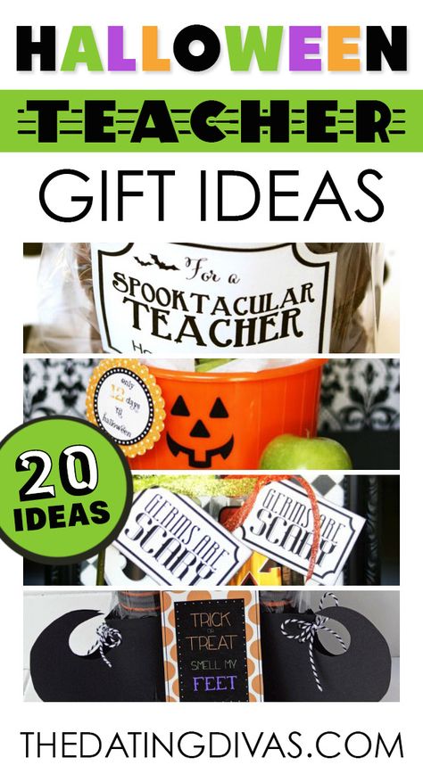 FUN!  Cute teacher gift ideas for Halloween. www.TheDatingDivas.com Halloween Gifts For Teachers, Teacher Diy, Diy Halloween Gifts, Halloween Teacher Gifts, Halloween Gift Ideas, Teacher Treats, Teacher Appreciation Printables, Ideas For Teachers, Teacher Gift Ideas