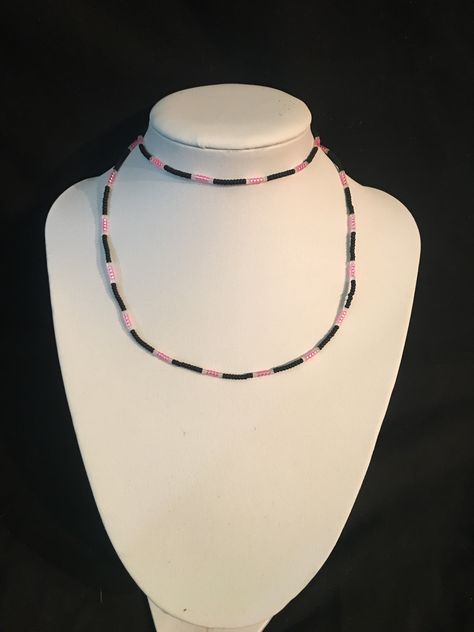 Matte Black, Hazy Matte White and Shimmery Pastel Pink Seed Bead Necklace with Matching Bracelet Black Pink Beaded Jewelry, Sakura Wedding, Black And White Necklaces, Matching Bracelet, Seed Bead Necklace, Cute Necklace, Pink Beads, Black White Pink, Matching Bracelets