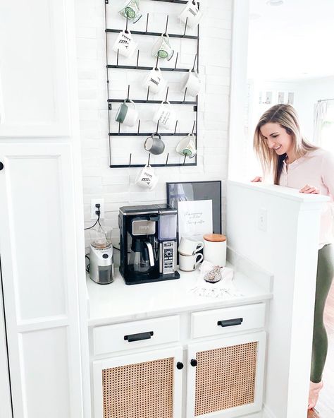 How I Transformed Our Kitchen Desk Nook Into A Functional Coffee Bar - farmhouseish Cute Coffee Nook Ideas, Kitchen Desk Turned Coffee Bar, Converting Kitchen Desk, Kitchen Desk To Coffee Bar, Convert Kitchen Desk, Desk To Coffee Bar, Kitchen Desk Conversion Ideas, Kitchen Desk Repurpose, Kitchen Desk Makeover