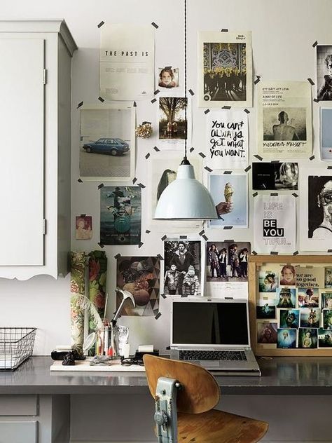 Modern home office featuring polished concrete desktop on a built-in and a gallery wall style inspiration board above the desk - Home Office Ideas Jew Plant, Wandering Jew, Dekorasi Kamar Tidur, Swedish House, Workspace Inspiration, Wooden Desk, A Desk, Scandinavian Home, Office Inspiration