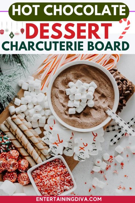 Hot Chocolate Charcuterie Board, Hot Chocolate Charcuterie, Chocolate Charcuterie Board, Holiday Hot Cocoa Bar, Charcuterie Board Christmas, Chocolate Charcuterie, Hot Chocolate Desserts, Christmas Charcuterie Board, Hot Chocolate Christmas