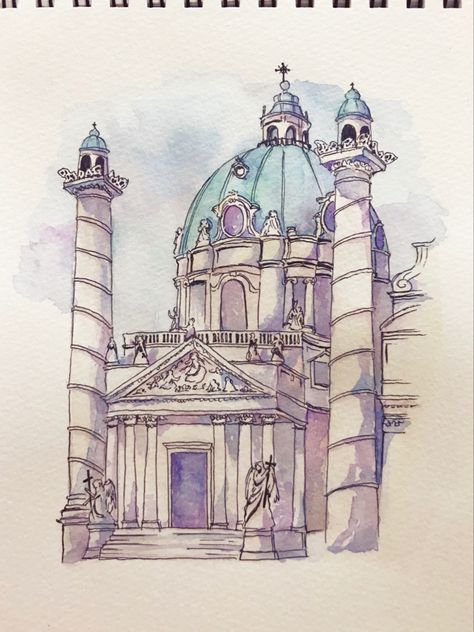 Vienna Sketch, Vienna Watercolor, Vienna Drawing, Easy Doodle, Watercolour Inspiration, Easy Doodle Art, Sketch Ideas, Sketchbook Journaling, Urban Sketching