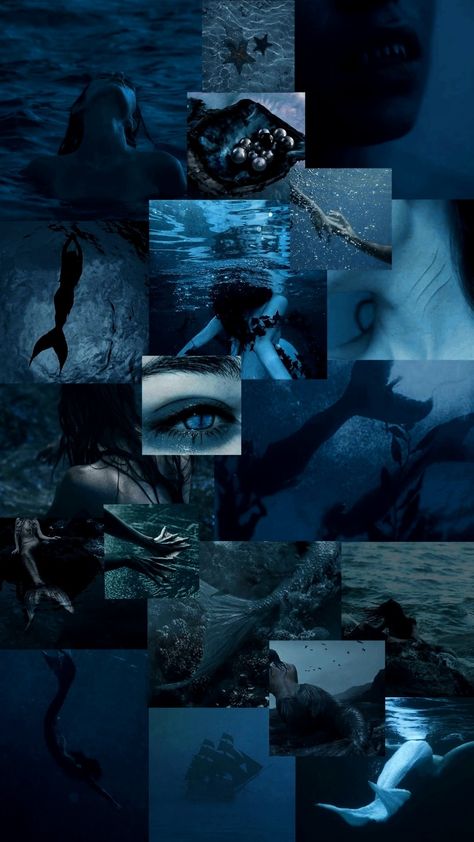 Blue Mermaid Aesthetic, Dark Mermaid Aesthetic, Aesthetic Collage Wallpaper, Siren Aesthetic, Dark Mermaid, Daughter Of Poseidon, Cute Summer Wallpapers, Everything Is Blue, Disney Princess Images