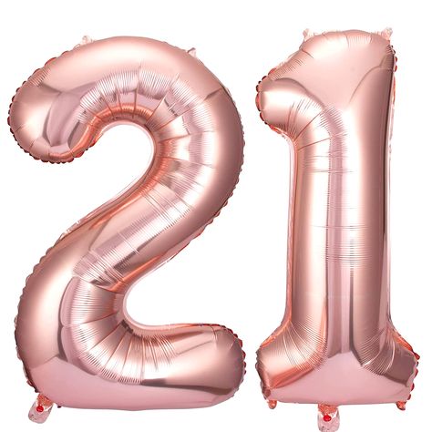 21 Anniversary, Rose Gold Number Balloons, 21 Balloons, Balloons Rose Gold, Gold Number Balloons, Twenty First Birthday, 21st Anniversary, 21st Birthday Party, Anniversary Party Decorations