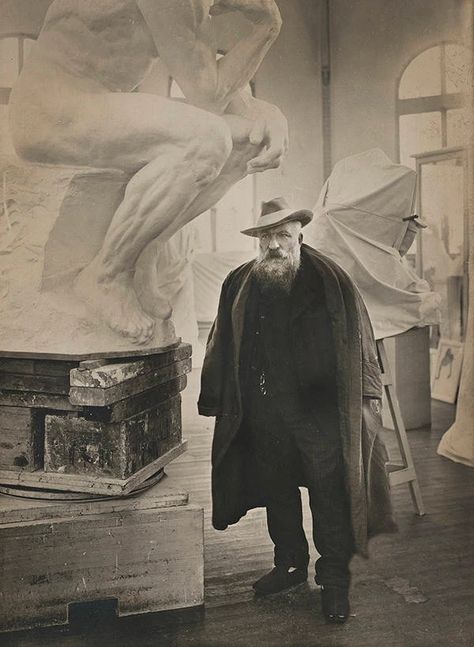 Rodin in his studio next to a plaster model of The Thinker Rodin Museum Paris, Rodin Drawing, Lorenzo Ghiberti, Antoine Bourdelle, Michael Angelo, Rodin Sculpture, Rodin Museum, Lorenzo Bernini, Rodin The Thinker