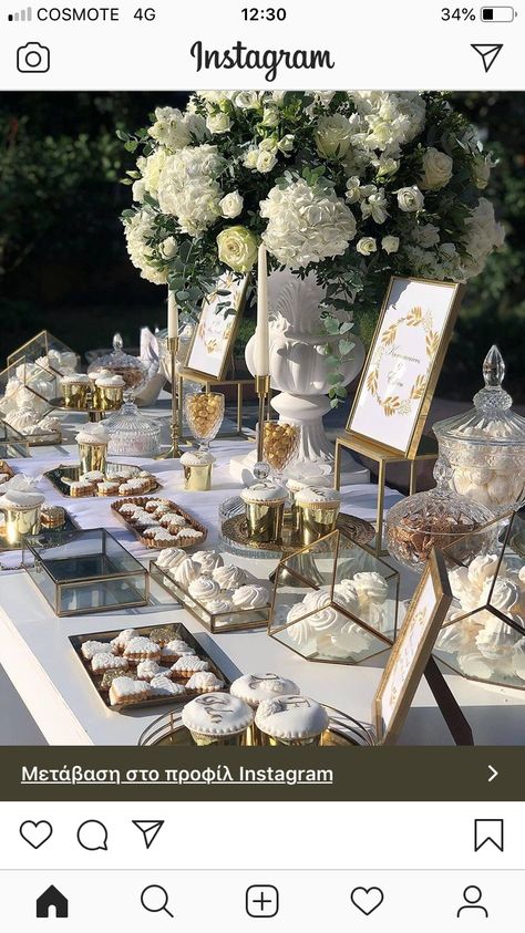 Wedding Cake Tables Ideas Elegant, White And Gold Food Display, Engagement Dessert Table Ideas, Nikah Table Decor, Nikkah Dessert Table, Simple Wedding Snack Table, Desert Bar Wedding Mini Desserts, Sweet Table Wedding Elegant, Engagement Buffet