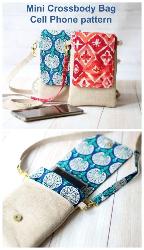 Pouch Sewing Pattern, Phone Bag Pattern, Pochette Portable, Crossbody Bag Pattern, Bag Sewing Pattern, Sewing To Sell, Pouch Sewing, Cell Phone Pouch, Crazy Patchwork